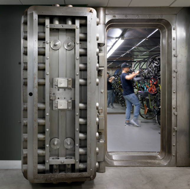 It doesn't get much more authentic (or secure) than this: Squarespace opted to keep the original vault doors from the building's days as the Oregon Bank.